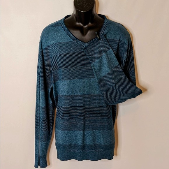 Claiborne Navy/Teal Cotton/Cashmere Blend V Neck Pullover Men's Size XXL - Picture 4 of 7